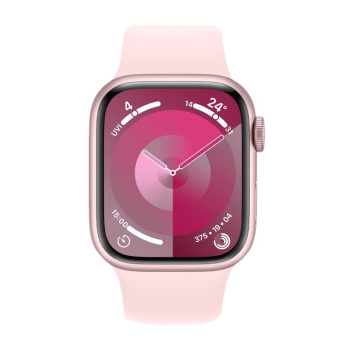 Apple Watch Series 9 [GPS + Cellular 45mm] Smartwatch with Pink Aluminum Case with Pink Sport Band S/M. Fitness Tracker, Blood Oxygen & ECG Apps, Always-On Retina Display, Water Resistant